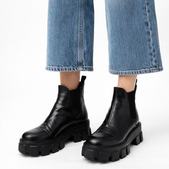 PRADA Black Leather Monolith Chelsea Boots 40 US 10 Chunky Platform - Picture 14 of 15